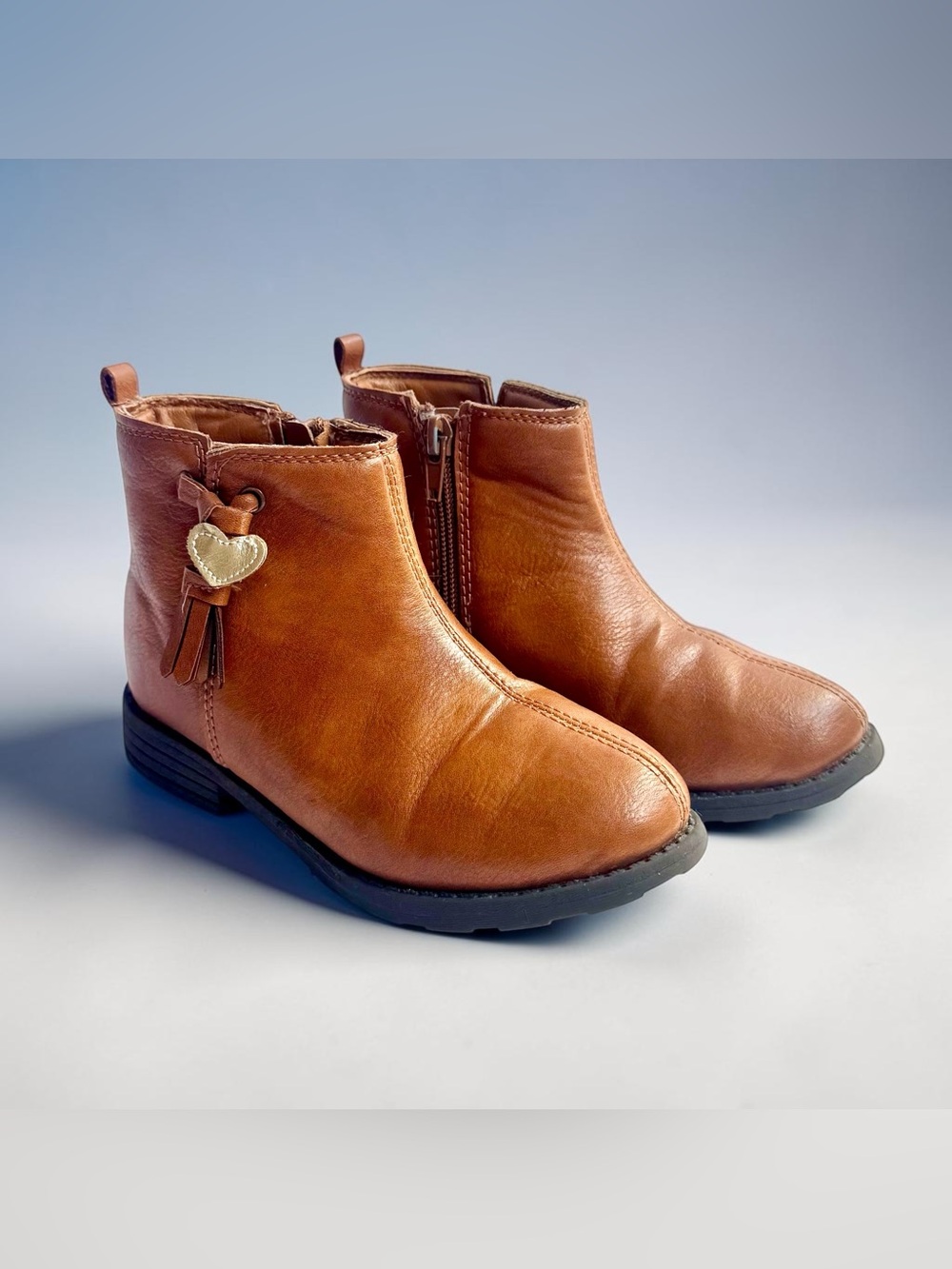 Carter's Brown Ankle Boots Little Girls Size 12 Side Zip Tassel Heart Charm
